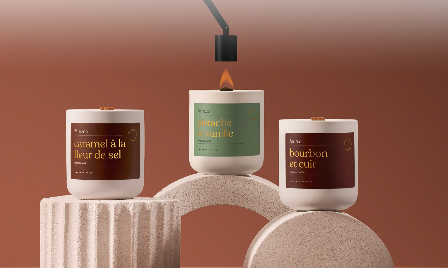 Produits de cinq entreprises québécoises réunis dans une ambiance cocooning automnale, présentés par La Grange des Artisans à Drummondville.